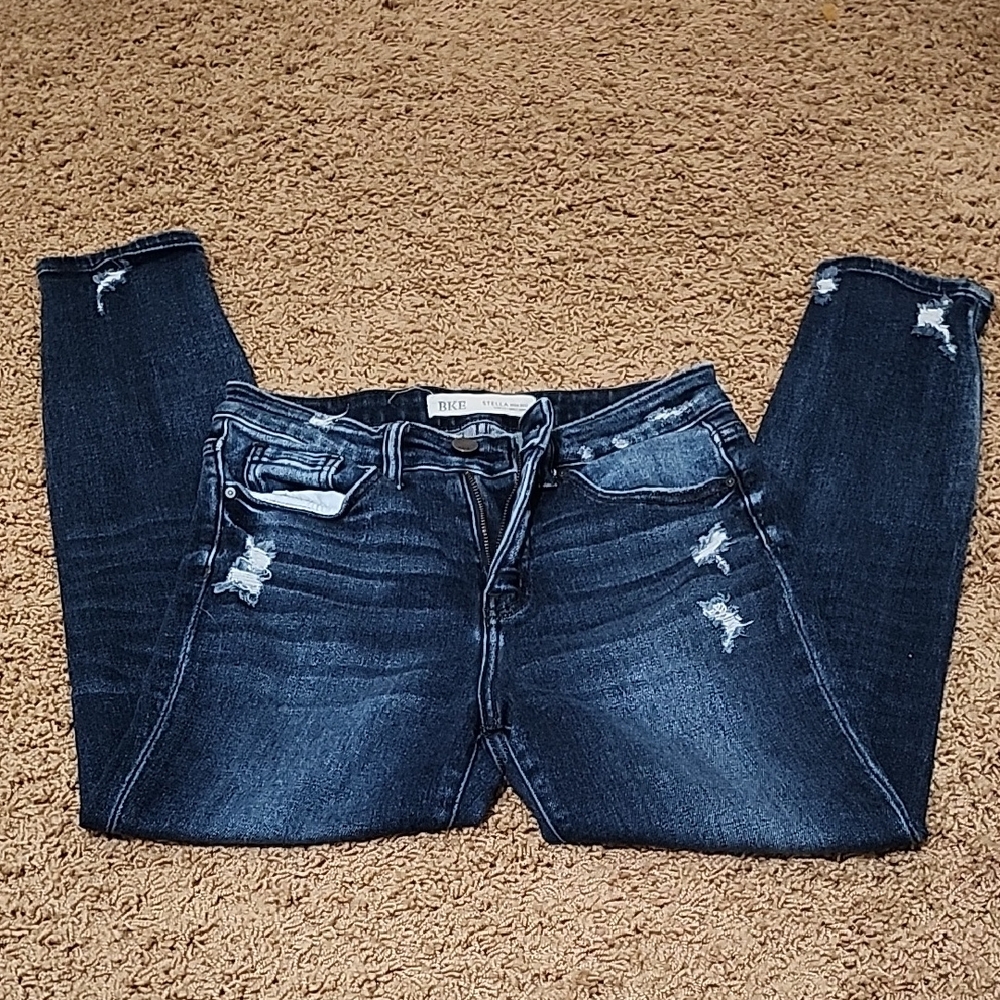 BKE Women's Dark Blue Distressed Skinny Jeans